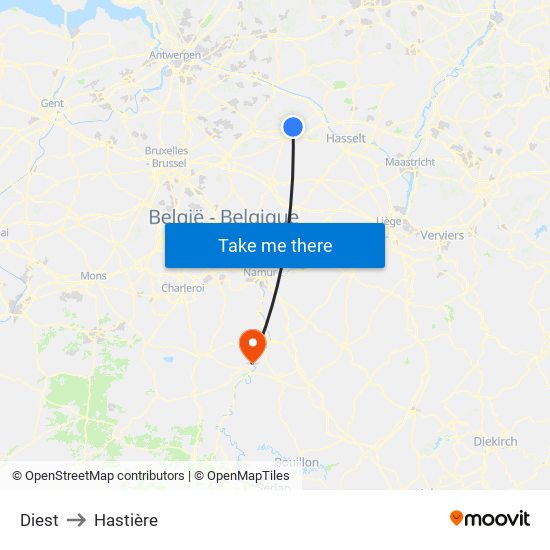 Diest to Hastière map