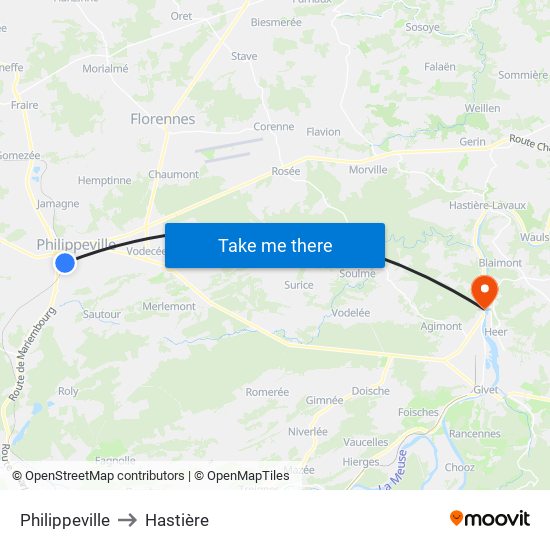 Philippeville to Hastière map