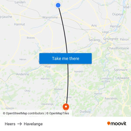 Heers to Havelange map