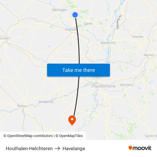 Houthalen-Helchteren to Havelange map
