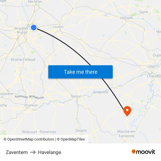 Zaventem to Havelange map