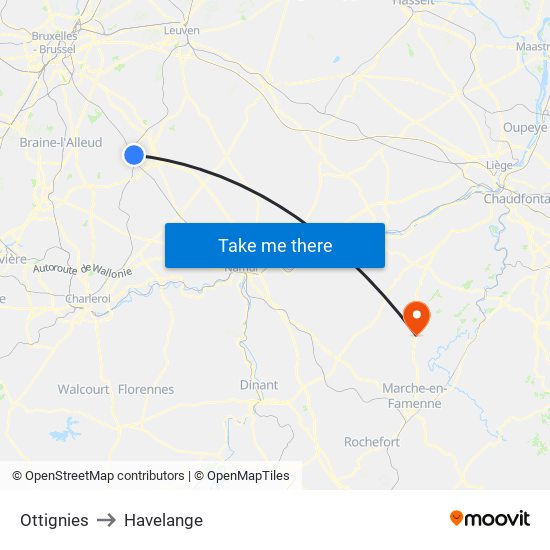 Ottignies to Havelange map