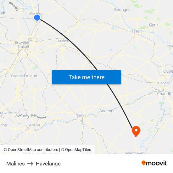 Malines to Havelange map