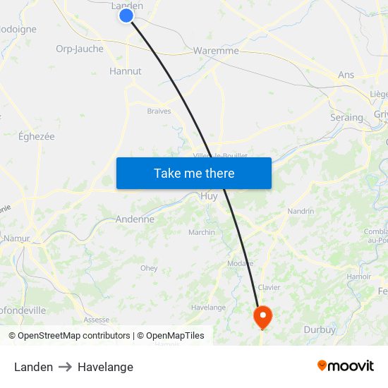 Landen to Havelange map