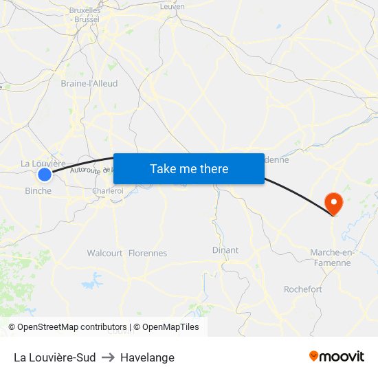La Louvière-Sud to Havelange map