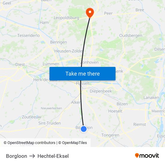 Borgloon to Hechtel-Eksel map