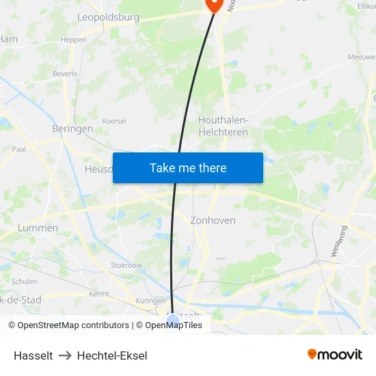 Hasselt to Hechtel-Eksel map