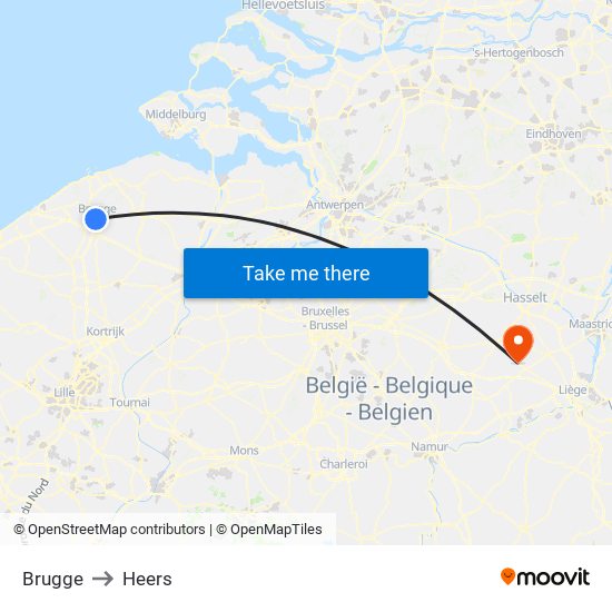 Brugge to Heers map