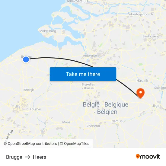 Brugge to Heers map