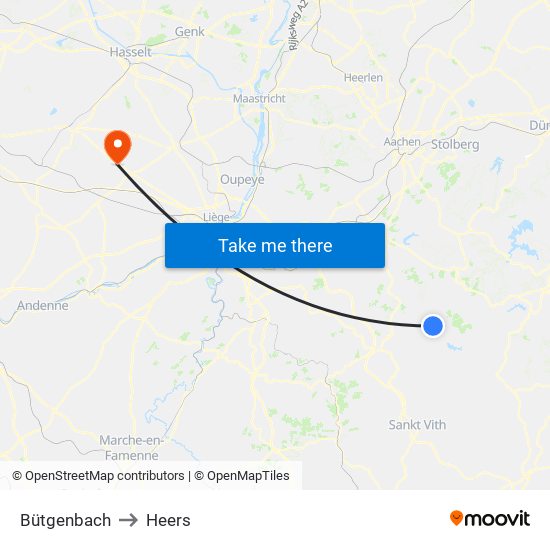 Bütgenbach to Heers map