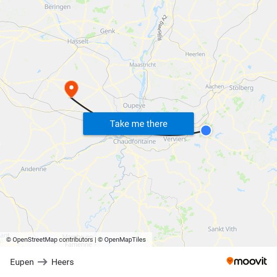 Eupen to Heers map