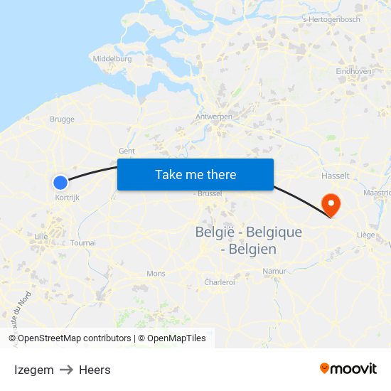 Izegem to Heers map