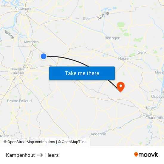 Kampenhout to Heers map