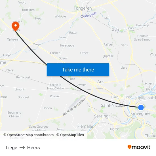 Liège to Heers map