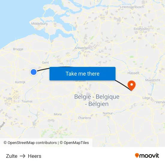 Zulte to Heers map