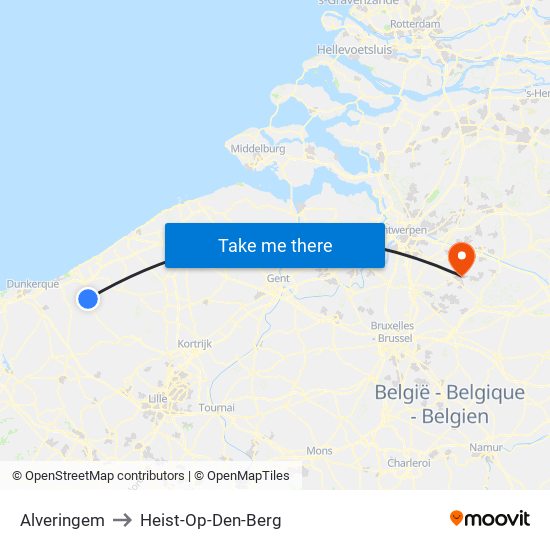 Alveringem to Heist-Op-Den-Berg map