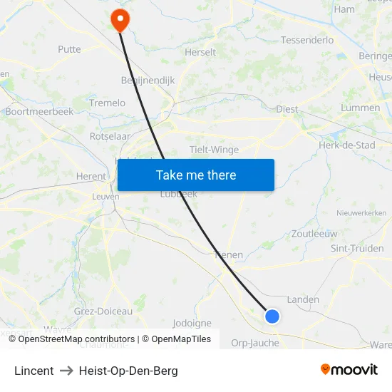 Lincent to Heist-Op-Den-Berg map