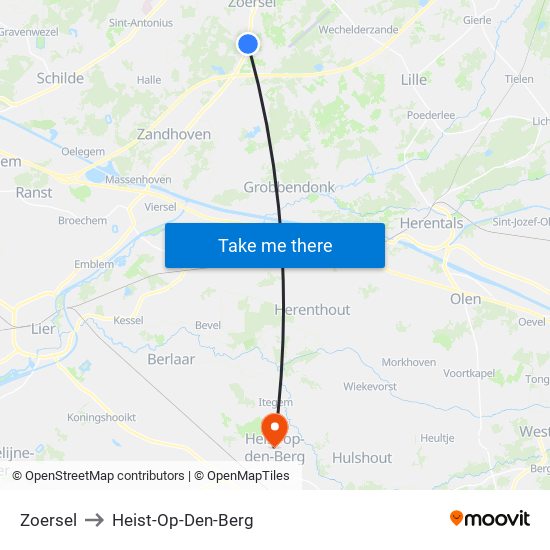 Zoersel to Heist-Op-Den-Berg map