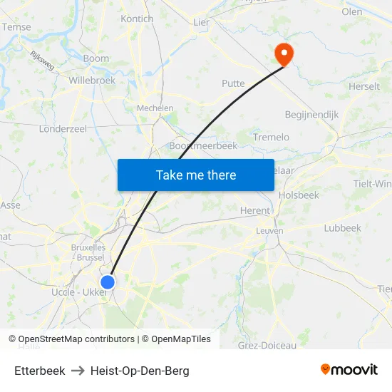 Etterbeek to Heist-Op-Den-Berg map