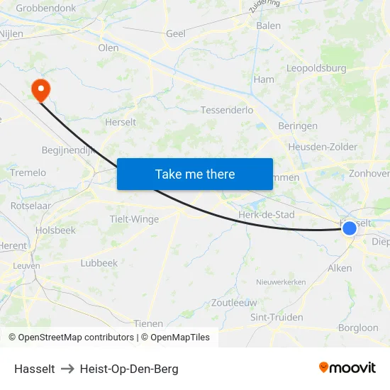 Hasselt to Heist-Op-Den-Berg map