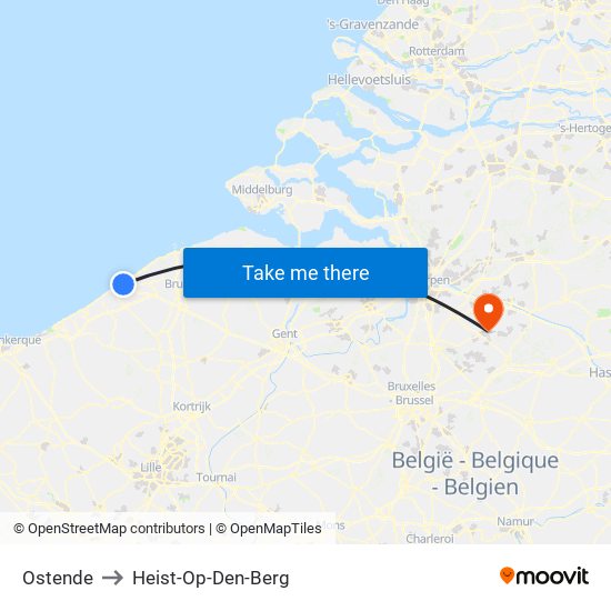 Ostende to Heist-Op-Den-Berg map