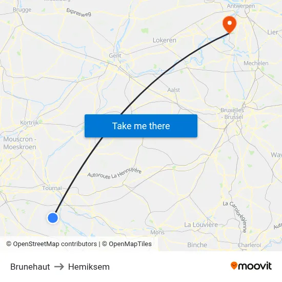 Brunehaut to Hemiksem map