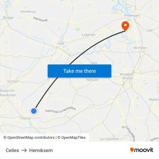 Celles to Hemiksem map