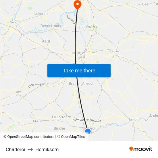 Charleroi to Hemiksem map