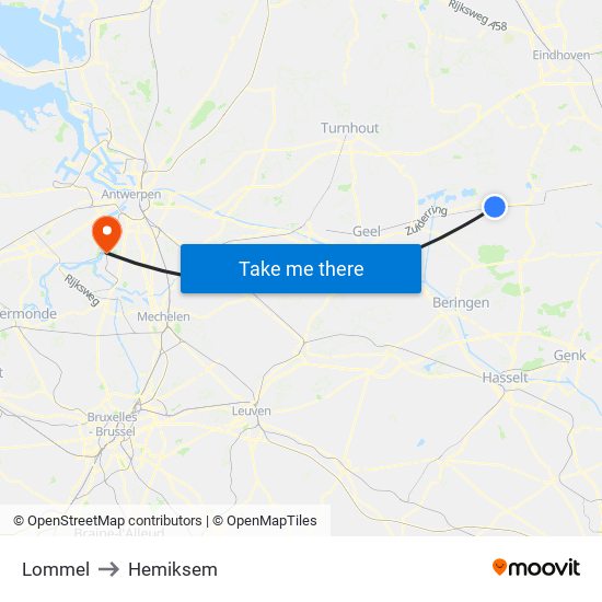 Lommel to Hemiksem map