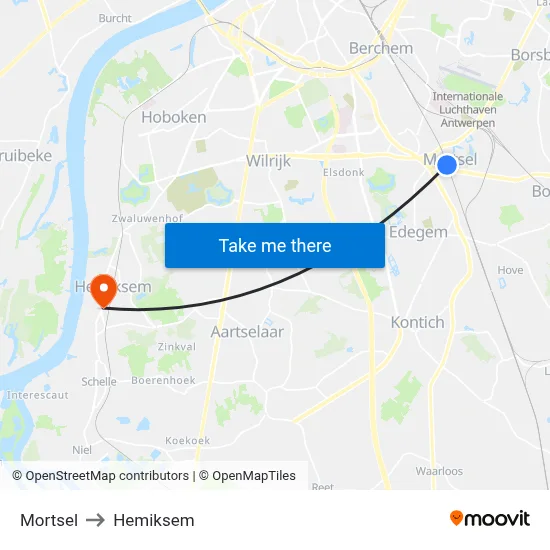 Mortsel to Hemiksem map