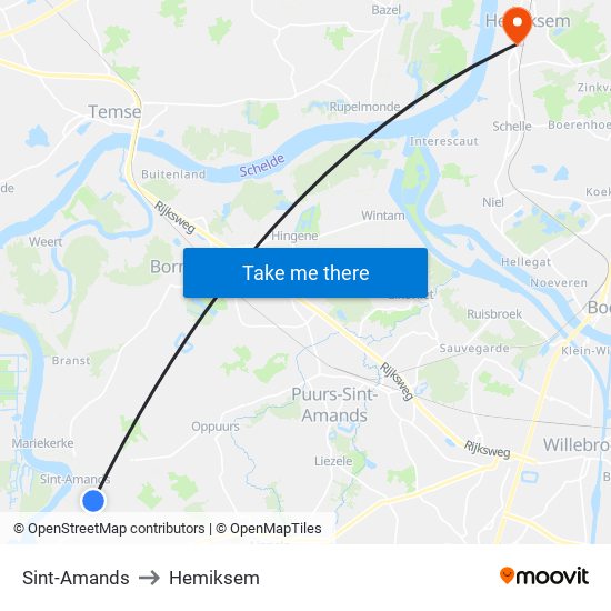 Sint-Amands to Hemiksem map