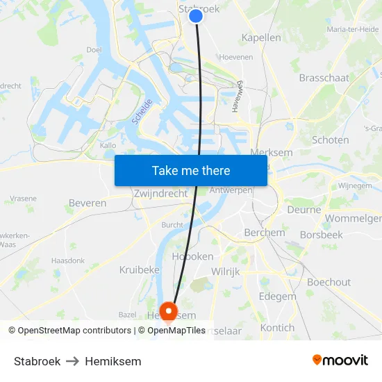 Stabroek to Hemiksem map