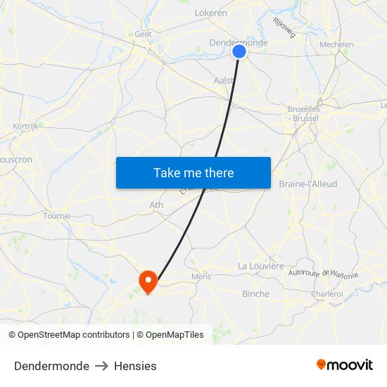 Dendermonde to Hensies map