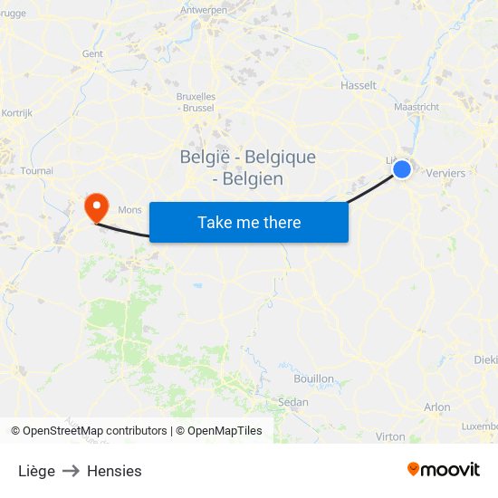 Liège to Hensies map