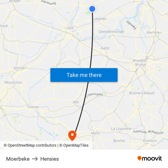 Moerbeke to Hensies map