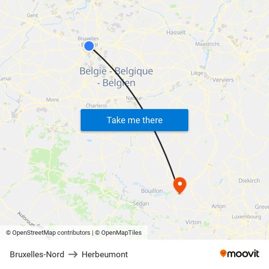 Bruxelles-Nord to Herbeumont map