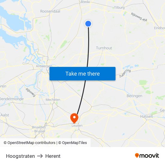 Hoogstraten to Herent map