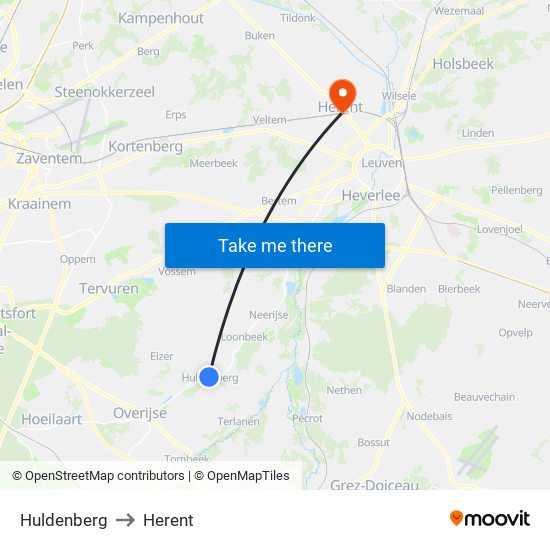 Huldenberg to Herent map