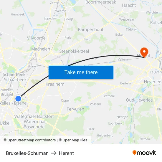 Bruxelles-Schuman to Herent map