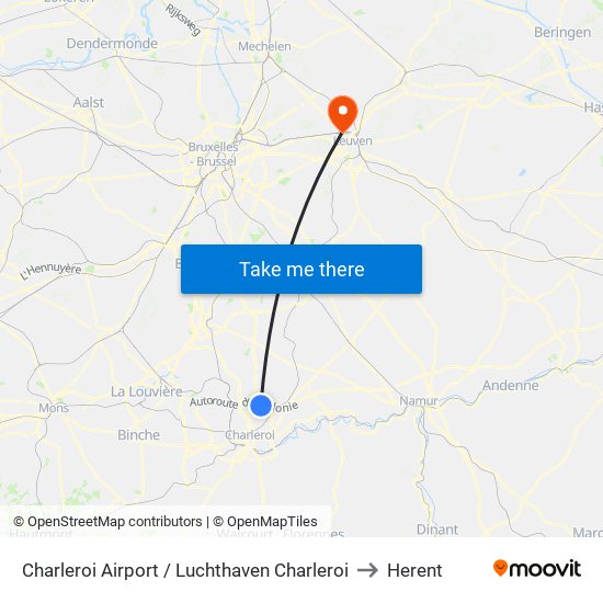 Charleroi Airport / Luchthaven Charleroi to Herent map