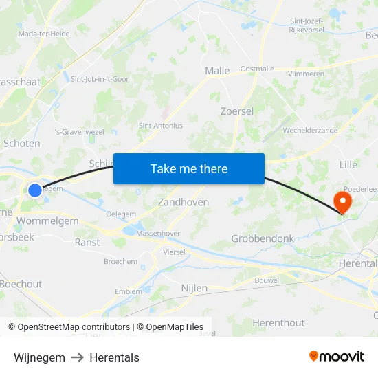 Wijnegem to Herentals map
