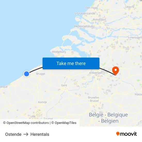 Ostende to Herentals map