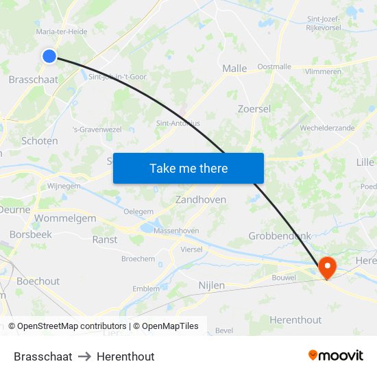 Brasschaat to Herenthout map