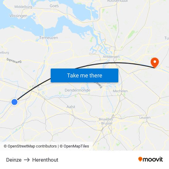 Deinze to Herenthout map