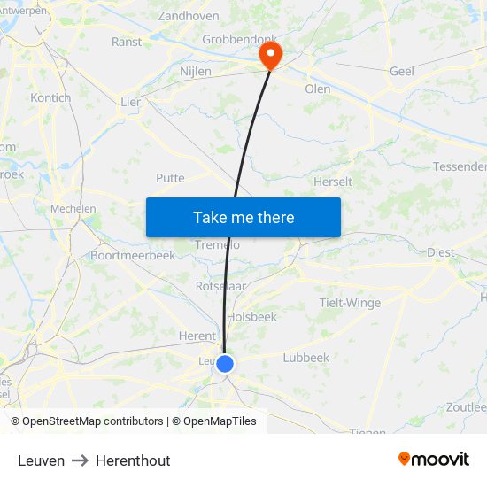 Leuven to Herenthout map