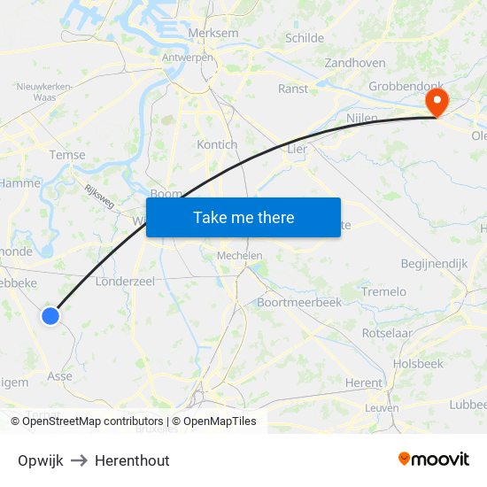 Opwijk to Herenthout map