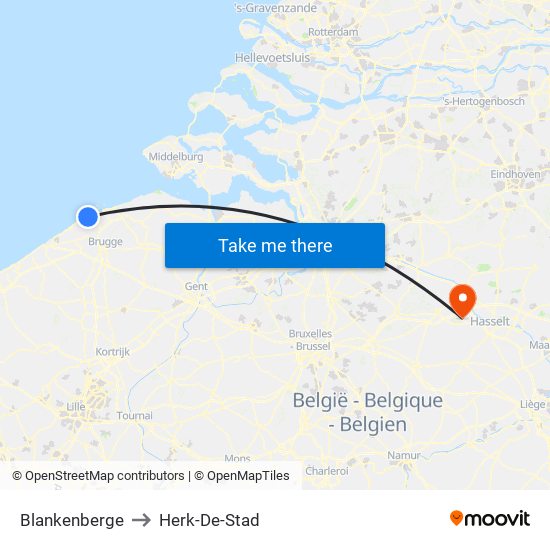 Blankenberge to Herk-De-Stad map