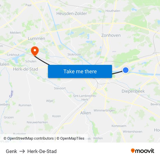 Genk to Herk-De-Stad map