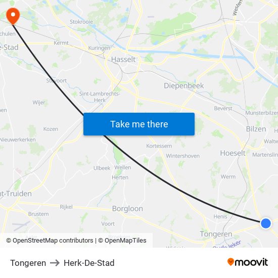 Tongeren to Herk-De-Stad map