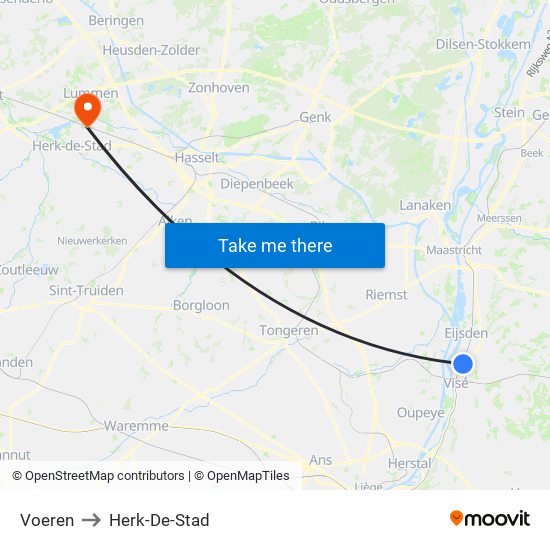 Voeren to Herk-De-Stad map